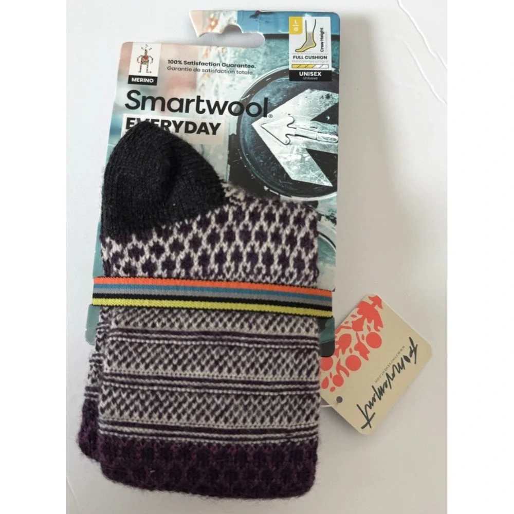 Smartwool Everyday Cable Crew Unisex Large Full Cushion Purple Pattern NEW